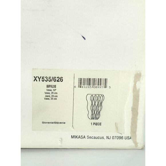 Mikasa Impulse 10" Crystal Vase XY535/626 Slovenia Heavy Clear Ribbed Vintage - Picture 3 of 14